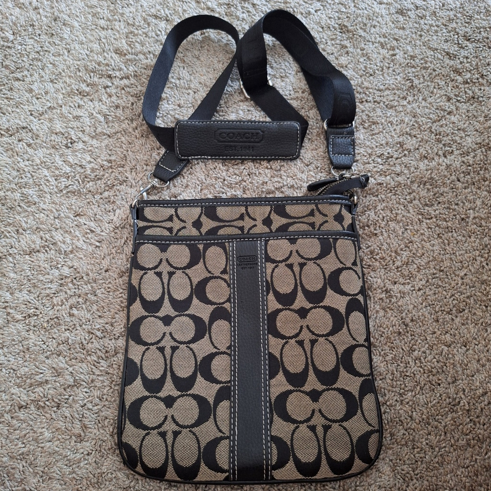 Vintage Y2k Coach Signature C Canvas & Leather Crossbody Purse Bag Black 90s
